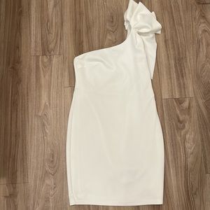 Lulus Be My Destiny White Ruffled One-Shoulder Mini Dress- Small